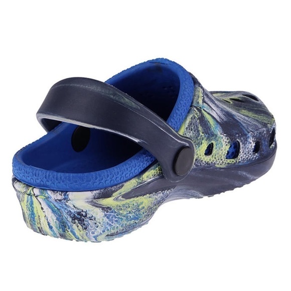 Navy & Black Tie-Dye Swirl Heel-Strap Clog Beach Travel Swim Shoes - Picture 2 of 6